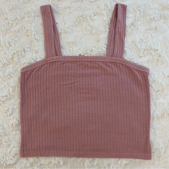 American Eagle Soft & Sexy Rib Pink Ribbed Cropped Tank Top Size Medium - Picture 1 of 6